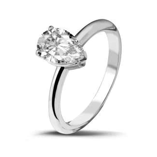 Pear 1.75 Ct Solitaire Real Diamond Engagement Ring White Gold 14K