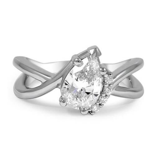 Pear And Round Cut 2.70 Carats Natural Diamond Engagement Ring White Gold 14K