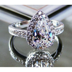 Pear And Round Cut 2.90 Carats Genuine Natural Earth Mined Diamonds Engagement Ring 14K White Gold