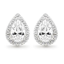 Pear And Round Cut 4.90 Ct Real Diamonds Studs Earrings 14K Gold