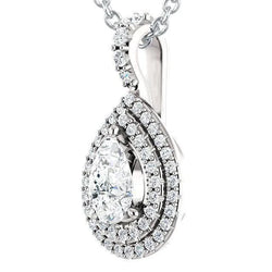 Pear And Round Cut Genuine Diamond Pendant Necklace 2.20 Carat White Gold 14K