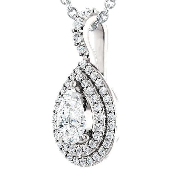 Pear And Round Cut Genuine Diamond Pendant Necklace 2.20 Carat White Gold 14K