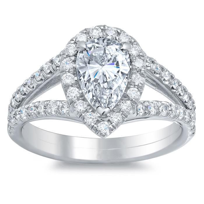 Pear And Round Cut Real Diamonds Halo Ring 4.70 Ct White Gold 14K