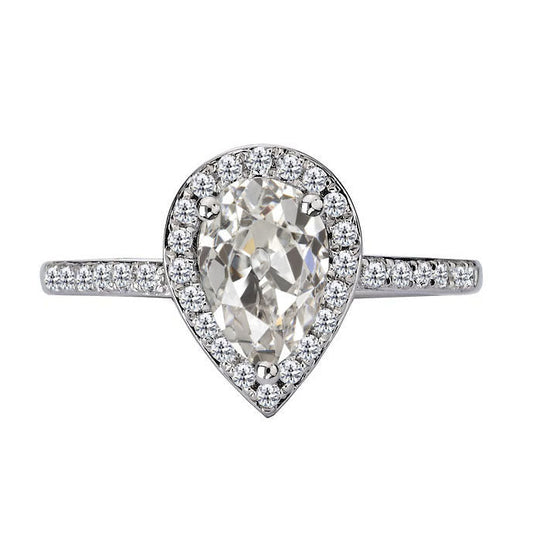 Old Mine Cut Diamond ring in 14K White Gold – main view
