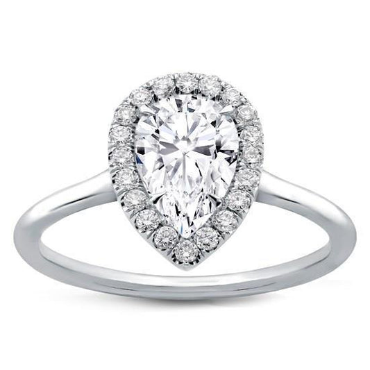 Pear Anniversary Round Halo Genuine Diamond Engagement Ring 2 Carat WG 14K