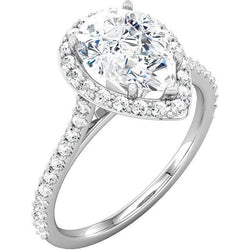 Pear Center Halo Genuine Diamond Anniversary Ring 1.95 Carats White Gold 14K