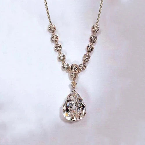 Pear Cut And Round Real Diamond Necklace Pendant 27 Carats White Gold 14K