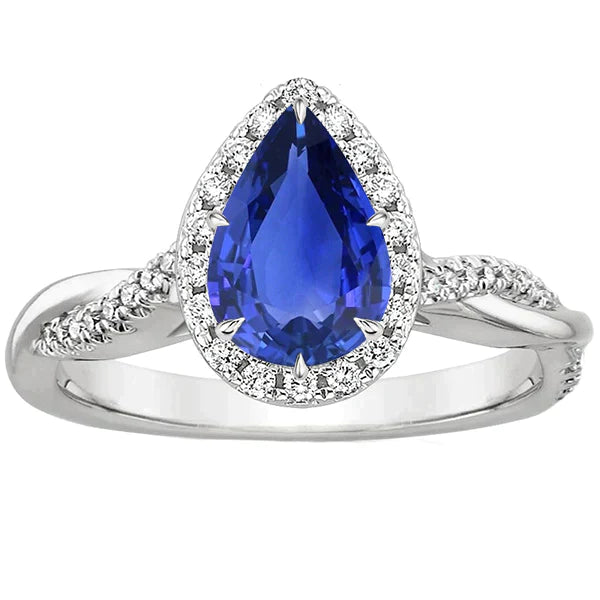 Pear Cut Cornflower Sapphire Ring