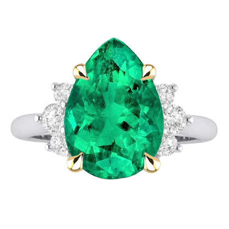 Fine Emerald Pear Shape Colored Stone Ring in Two-Tone 14K Gold – main view