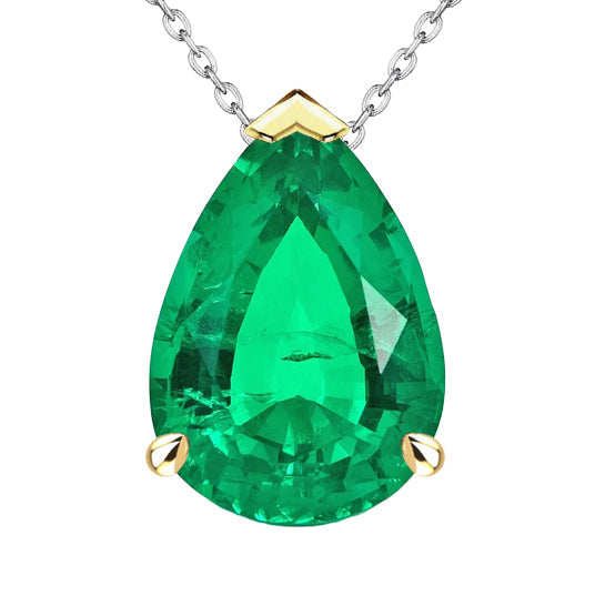 Pear Cut Colombian Emerald ring in 14K Two Tone Gold – main view