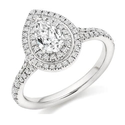 Pear Cut Halo Natural Diamond Engagement Ring 1.78 Carats White Gold 14K