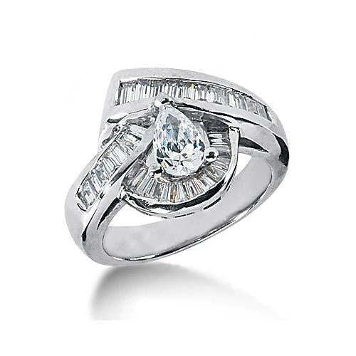 Pear Cut Real Diamond Engagement Fancy Ring 3.50 Ct. White Gold 14K