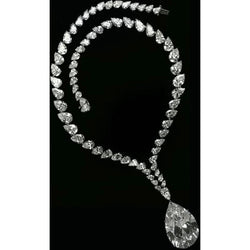 Pear Cut Real Natural Earth Mined Diamond Necklace White Gold Jewelry New 31 Carats