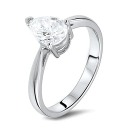 Pear Cut Solitaire 1.90 Carat Genuine Natural Earth Mined Diamond Ring White Gold 14K