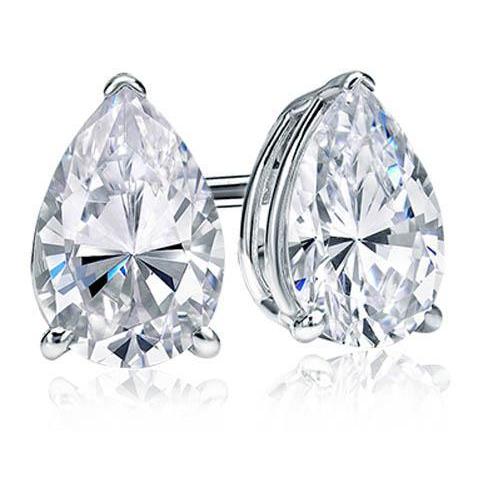 Pear Cut Solitaire 4 Ct Real Diamond Stud Earrings White Gold Lady Jewelry