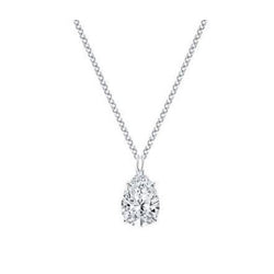 Pear Cut Solitaire Real 1.75 Carats Diamond Pendant Necklace White Gold