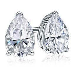Pear Cut Solitaire Real Diamond Stud 3 Carats Women Earring White Gold 14K