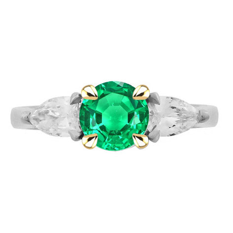 Emerald Round Cut Precious Stone Ring in Two-Tone 14K Gold – main view