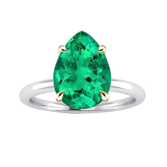 Colombian Emerald Precious Stone Ring 3-ct 14K Two Tone Gold – main view