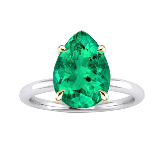 Colombian Emerald Precious Stone Ring 3-ct 14K Two Tone Gold – main view