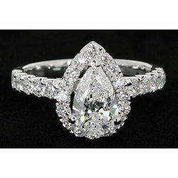 Pear Genuine Natural Earth Mined Diamond Engagement Halo Ring Classic Style 3 Carats