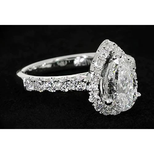 Pear Genuine Diamond Engagement Halo Ring Classic Style 3 Carats