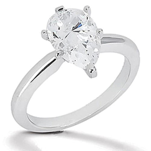 Pear Genuine Diamond Solitaire Ring 2 Carats White Gold