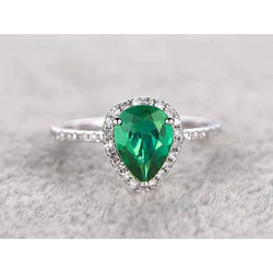 Pear Green Emerald Gemstone Ring White Gold 14K 5.35 Carats