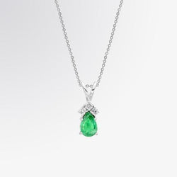 Pear Green Emerald With Round Natural Earth Mined Diamonds Pendant 3.55 Carats White Gold 14K