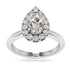 Pear Halo Anniversary Real Old Miner Natural Earth Mined Diamond Ring 3.65 Carats Jewelry