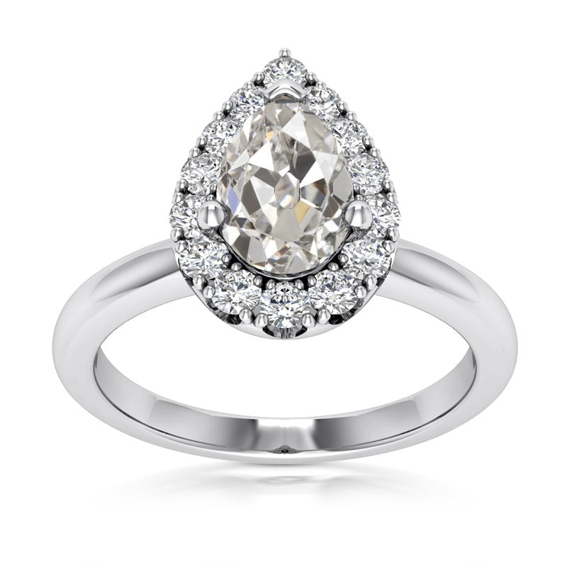 Pear Halo Anniversary Real Old Miner Diamond Ring 3.65 Carats Jewelry