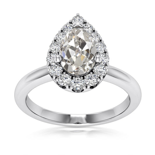 Pear Halo Anniversary Real Old Miner Diamond Ring 3.65 Carats Jewelry