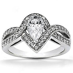 Pear Natural Diamond Engagement Ring 1.25 Carat Twisted Shank Accent WG 14K