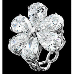 Pear Natural Diamond Engagement Ring 5 Carat White Gold Flower Shape Ring New