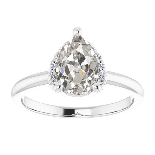Brilliant Diamond Old Mine Cut Solitaire Ring with Accents in 14 Karat White Gold – main view