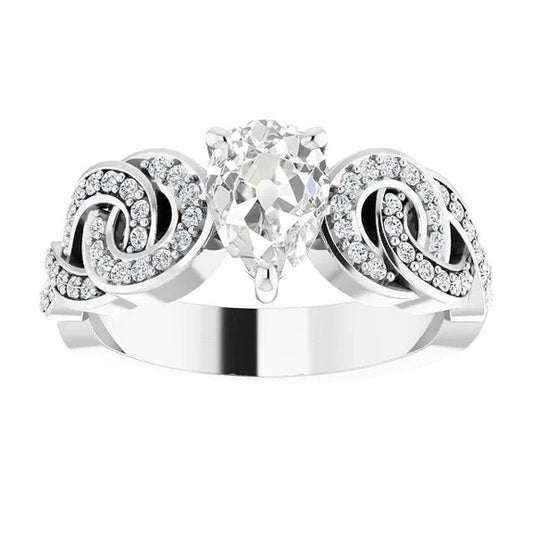 Pear Old Cut Genuine Diamond Engagement Ring Knot Style White Gold 5.70 Carats