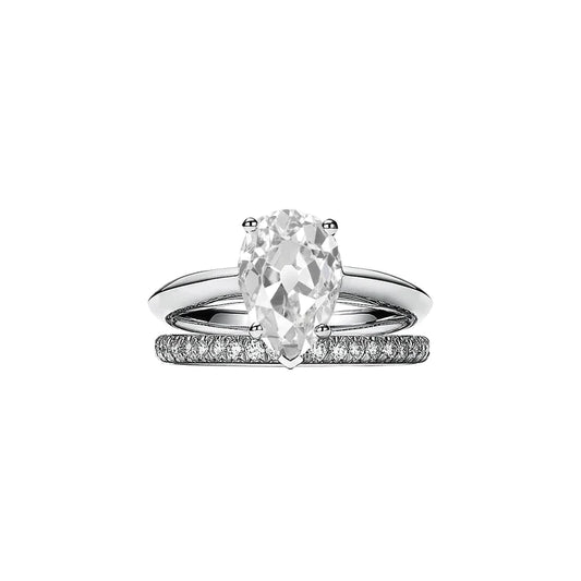 Pear Old Cut Solitaire Genuine Diamond Engagement Ring Band Set 3.50 Carats