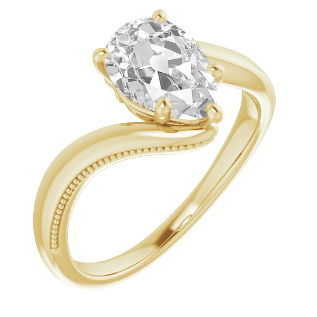 Diamond Antique Cushion Single Stone Ring in 14 Karat Yellow Gold – main view