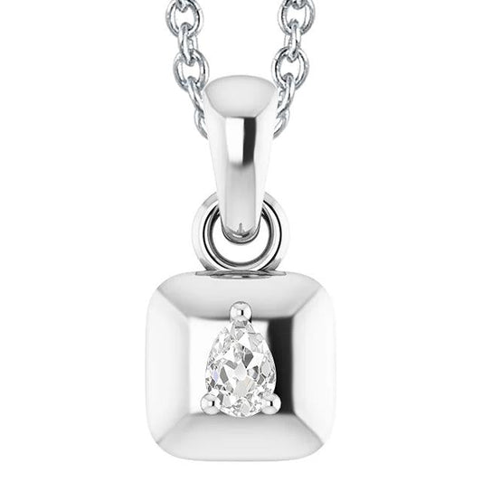 Pear Old Mine Cut 1 Carat Real Diamond Pendant White Gold 14K