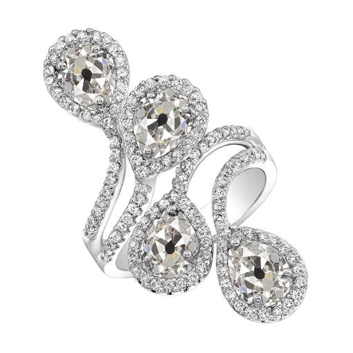 Pear Old Mine Cut Genuine Diamond Ring Twisted Shank 5 Carats Women’s Jewelry