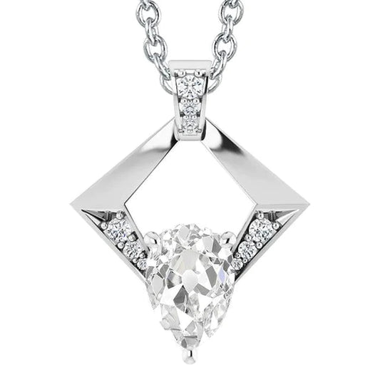 Pear Old Mine Cut Natural Diamond Pendant 3.50 Carats White Gold Jewelry