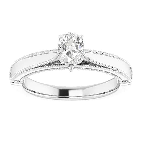 Pear Old Miner Genuine Diamond Solitaire Ring Prong Vintage Style 1.50 Carats
