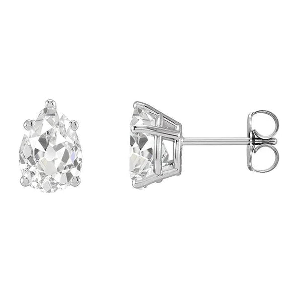 Pear Old Miner Real Diamond Gold Studs Solitaire Earrings 