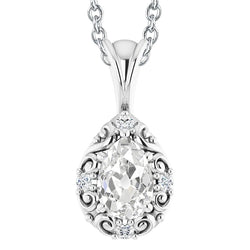 Pear Old Miner & Round Genuine Natural Earth Mined Diamond Pendant Vintage Style 3 Carats Gold 14K
