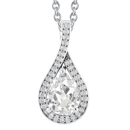 Pear Old Miner & Round Genuine Diamond Slide Pendant 4.50 Carats Split Shank