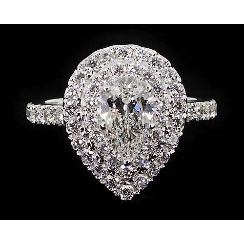 Pear Real Diamond 3.50 Carats Anniversary Ring Halo White Gold 14K