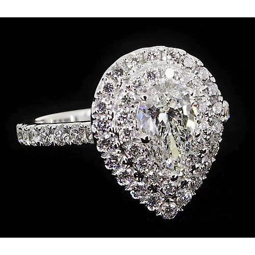 Pear Real Diamond 3.50 Carats Anniversary Ring Halo White Gold 14K