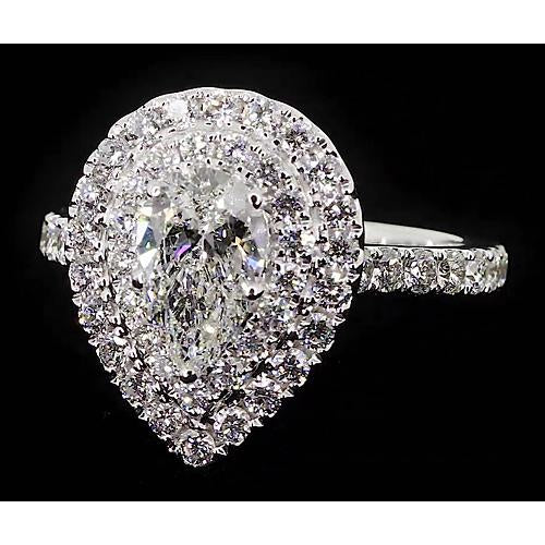 Pear Real Diamond 3.50 Carats Anniversary Ring Halo White Gold 14K