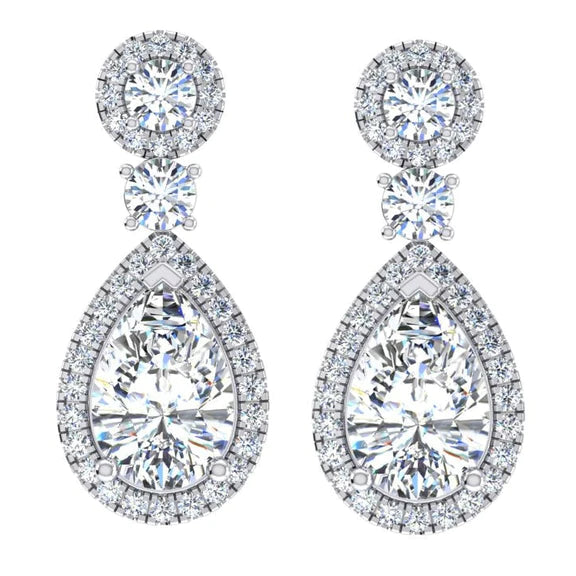 Pear Real Diamond Gold Drop Earrings 8 Carats