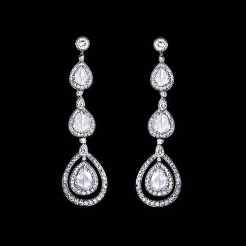 Pear Real Diamonds Dangle Earring Pair 2.50 Carats White Gold 14K